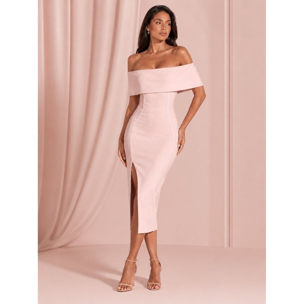 House of CB Women Danae Dress Strapless Off The Shoulder Cream Pink Size XS